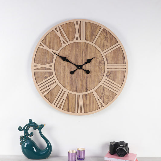 Stylish 24-Inch Wall Clock with Brown Roman Numerals