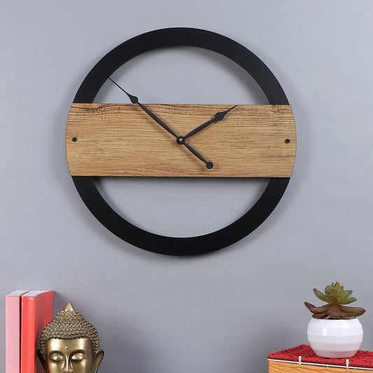 Elegant 16-Inch Brown Wall Clock with Black Round Design