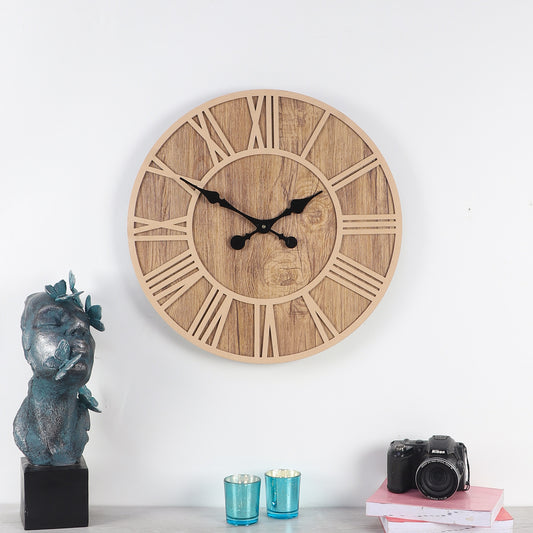 Sophisticated 16-Inch Wall Clock with Brown Roman Numeral Display