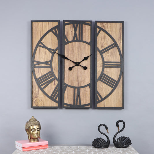 Premium Engineered Wood Wall Clock with Leather Finish