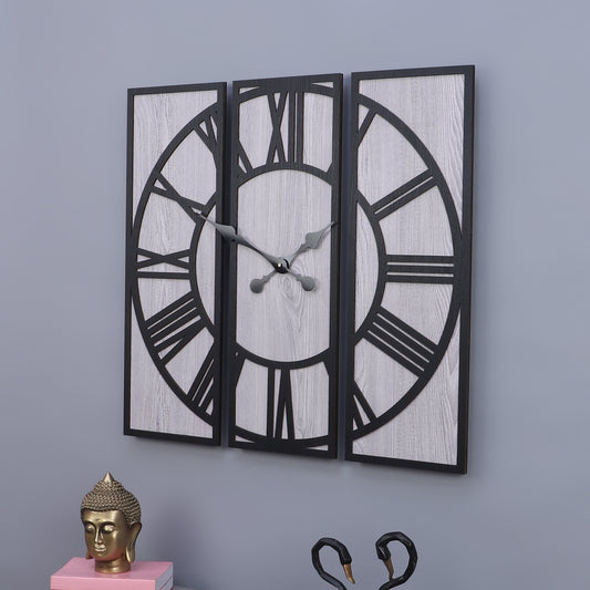 Premium Grey Engineered Wood Wall Clock with Leather Finish