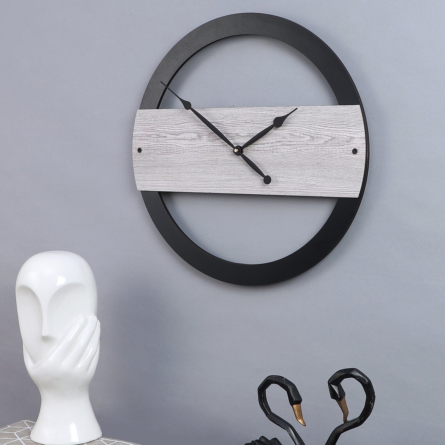 Elegant 16-Inch Grey Wall Clock with Black Round Design