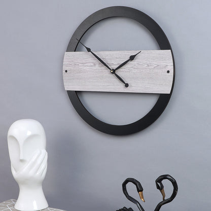 Elegant 16-Inch Grey Wall Clock with Black Round Design