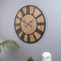 Elegant 24-Inch Engineered Wood Wall Clock with Leather Coating and Black Roman Numerals