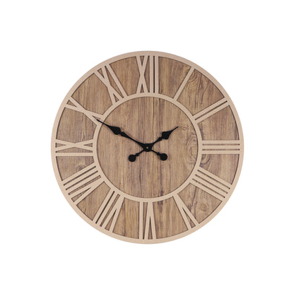 Stylish 24-Inch Wall Clock with Brown Roman Numerals