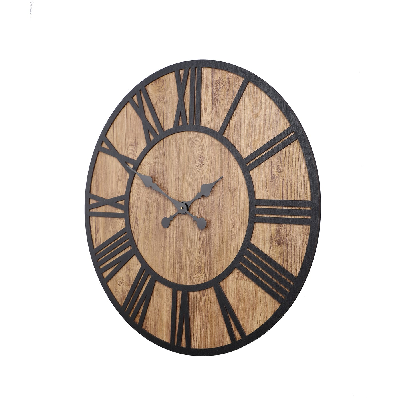 Elegant 24-Inch Engineered Wood Wall Clock with Leather Coating and Black Roman Numerals