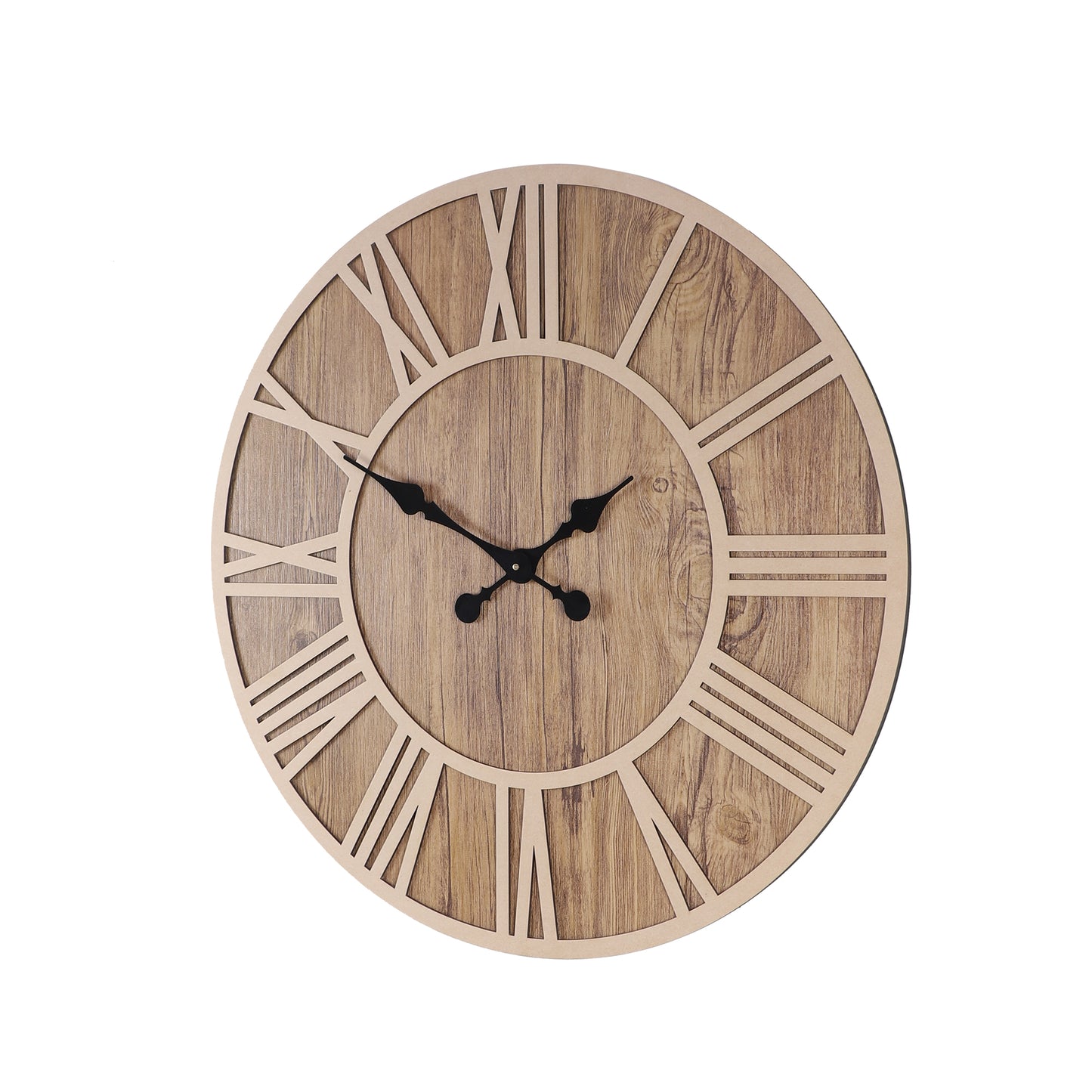 Stylish 24-Inch Wall Clock with Brown Roman Numerals