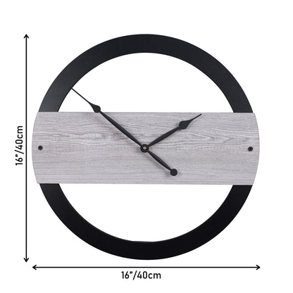 Elegant 16-Inch Grey Wall Clock with Black Round Design