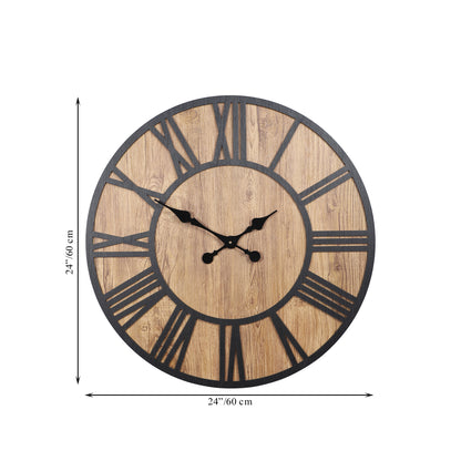 Elegant 24-Inch Engineered Wood Wall Clock with Leather Coating and Black Roman Numerals