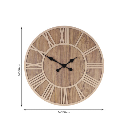 Stylish 24-Inch Wall Clock with Brown Roman Numerals