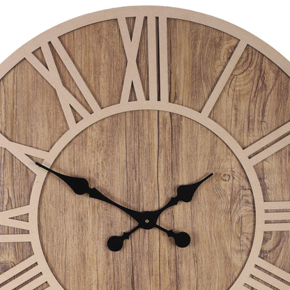 Stylish 24-Inch Wall Clock with Brown Roman Numerals