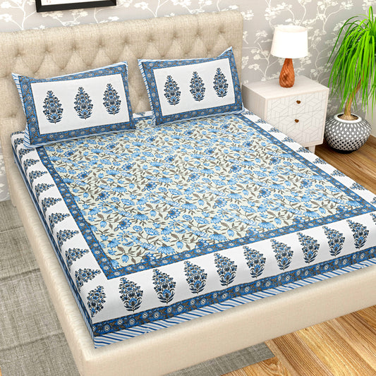 Elegant Super King Size Handcrafted Screen-Printed Cotton Bedsheet