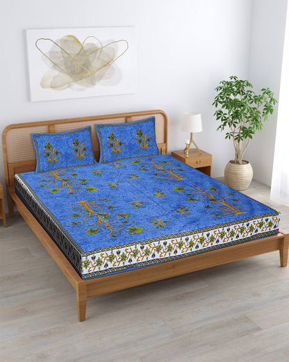 King Size 100% Pure Organic Cotton Hand Block Printed Fabric Bedsheet